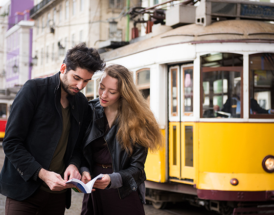 Two people by a trolley